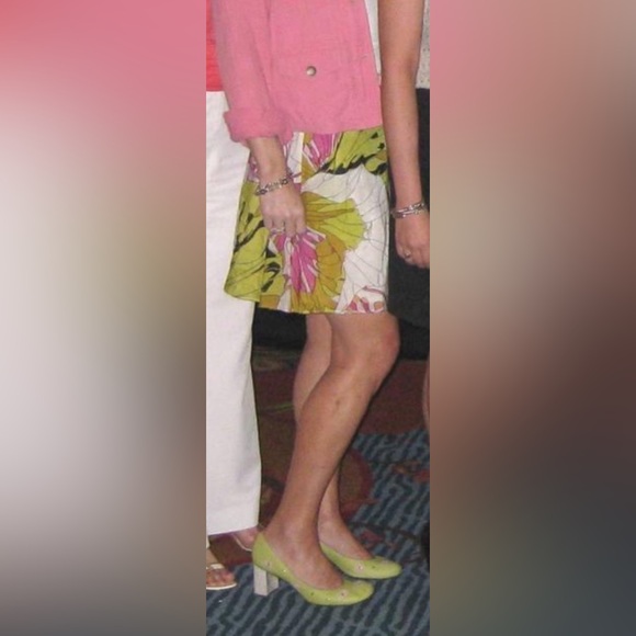 MORENATO Lime green funky heels.  Super comfortable with cool tan swirl details. - Picture 8 of 12